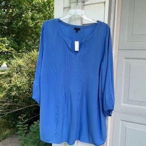 NWT Talbots Pretty Blue Pleat Front 3/4 Sleeve Blouse